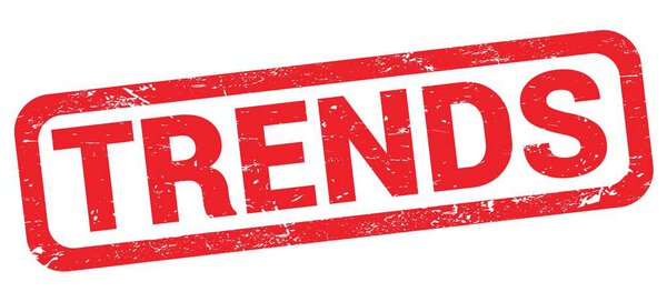 TRENDS text written on red rectangle stamp sign.