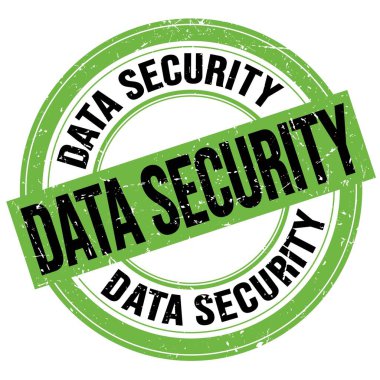 DATA GÜVENLİK metni yeşil-siyah yuvarlak grungy işareti üzerine yazılmış