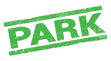 Yeşil dikdörtgen pul işareti üzerine yazılmış PARK metni.