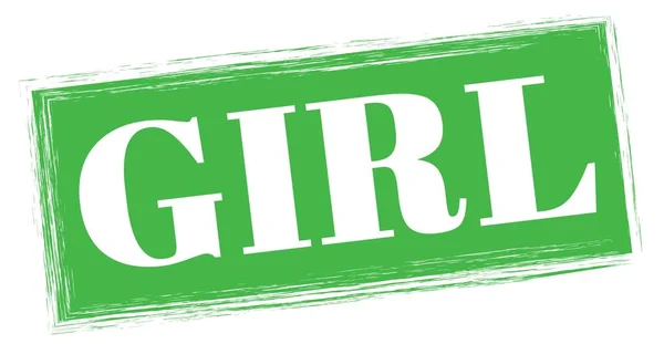 緑の四角形の切手記号で書かれた女の子のテキスト — ストック写真