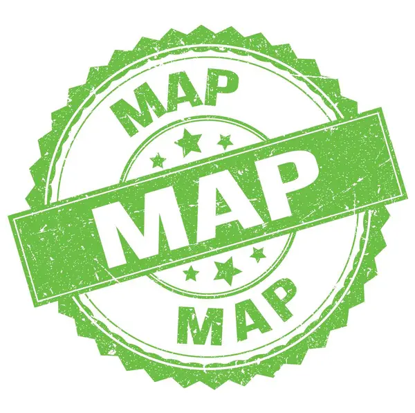 绿色圆形邮票上的Map文字 — 图库照片