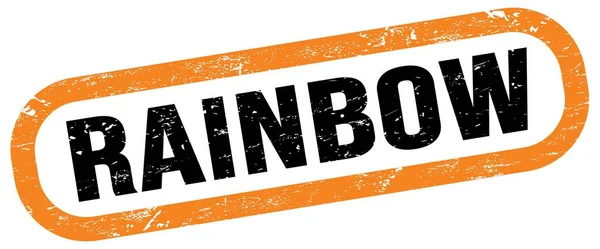 Rainbow Text Auf Orange Schwarzem Stempelschild — Stockfoto