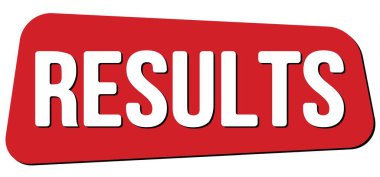 RESULTS text written on red trapeze stamp sign. clipart