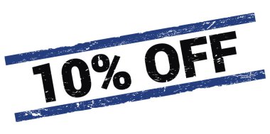 Siyah-mavi dikdörtgen işareti üzerine yazılmış% 10 indirimli metin.