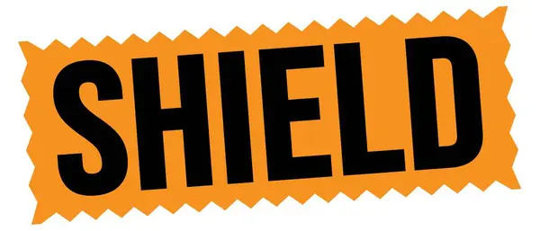 Shield Text Written Orange Black Zig Zag Stamp Sign — Stock Photo, Image
