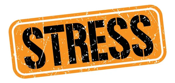 Stress Testo Scritto Arancione Nero Grungy Timbro Segno — Foto Stock