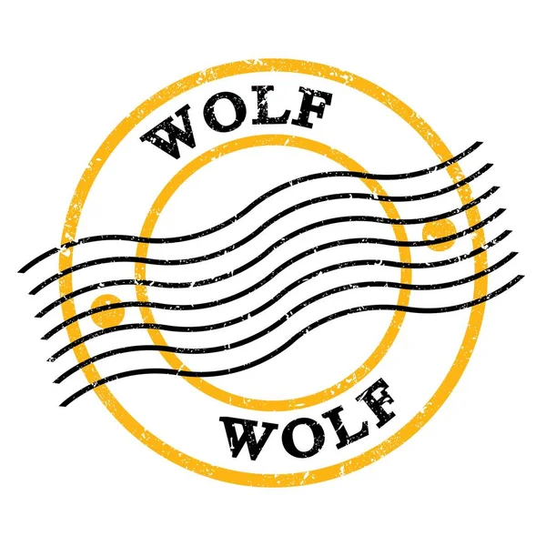 Wolf Text Skriven Gul Svart Grungy Poststämpel — Stockfoto