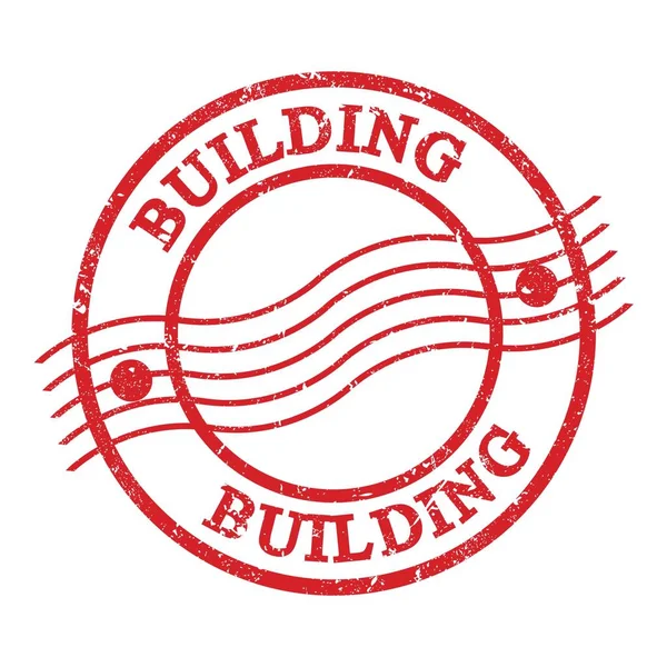 Building Tekst Geschreven Rode Grungy Postzegel — Stockfoto