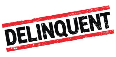 Siyah-kırmızı dikdörtgen mühür işareti üzerine yazılmış DELQUENT metni.