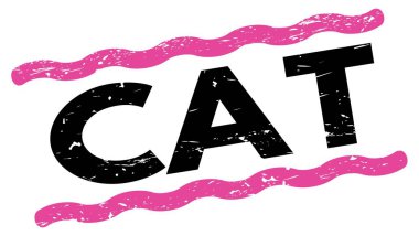 Pembe-siyah çizgi işareti üzerine yazılmış kedi metni.