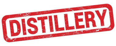 Kırmızı dikdörtgen mühür işareti üzerine yazılmış diSTILLERY metin.
