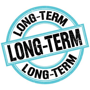 Mavi-siyah yuvarlak pul işareti üzerine yazılmış uzun dönem metni