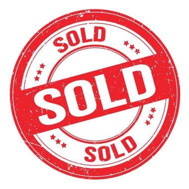 Kırmızı yuvarlak grungy mühür işareti üzerine satılmış metin