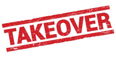 Kırmızı dikdörtgen damga işareti üzerine yazılmış TAKEover metni.