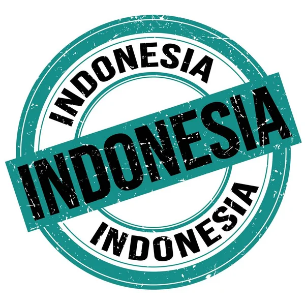 Teks Indonesia Ditulis Pada Tanda Cap Biru Hitam Bulat Grungy — Stok Foto