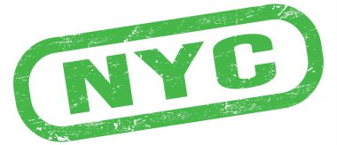NYC, yeşil dikdörtgen damga işareti üzerine yazılmış metin.
