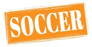 Turuncu dikdörtgen damga işareti üzerine yazılmış SOCCER metni.