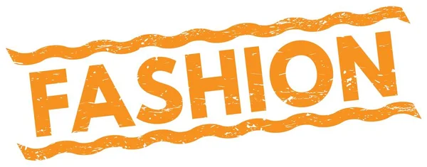 Fashion Text Geschrieben Auf Orangefarbenen Linien Stempelschild — Stockfoto