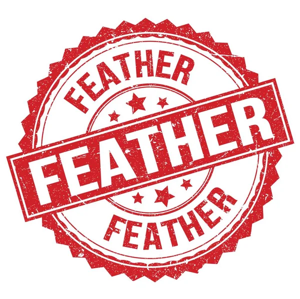 Feather Felirat Piros Kerek Bélyegzőtáblára Írva — Stock Fotó