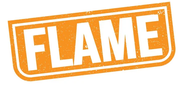 Flame Text Geschrieben Auf Orangefarbenem Grungy Stempelschild — Stockfoto