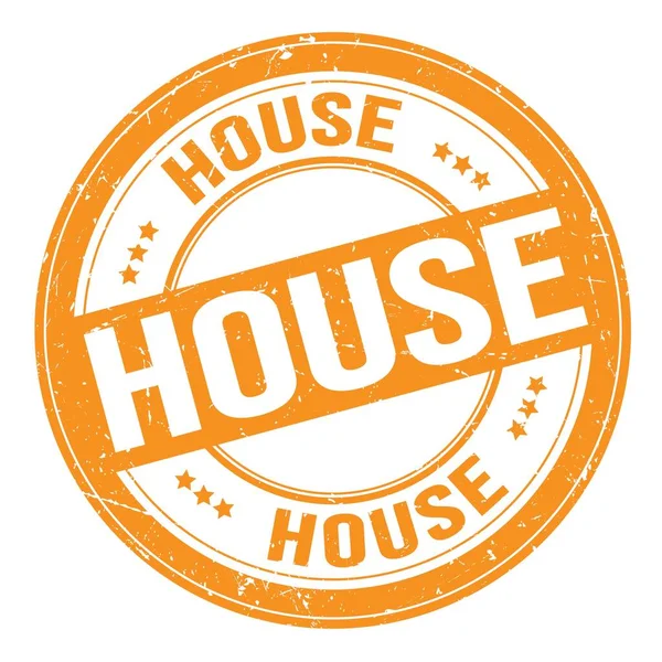 House Tekst Geschreven Oranje Ronde Grungy Stempel Teken — Stockfoto