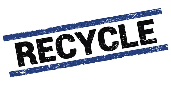 Recycleテキスト黒 青の四角形のスタンプサイン — ストック写真
