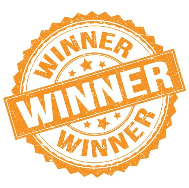 Turuncu yuvarlak damga işareti üzerine yazılmış WINNER metin