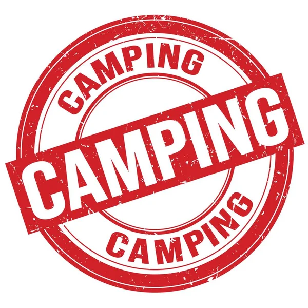 Camping Text Skriven Röd Rund Grungy Stämpel Tecken — Stockfoto