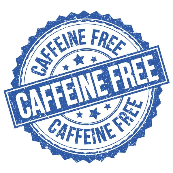 Caffeine Bezpłatny Tekst Napisany Niebieskim Okrągłym Znaku Znaczka — Zdjęcie stockowe