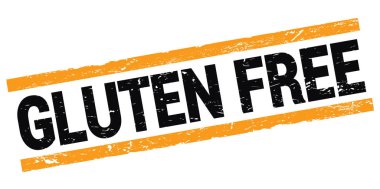 Siyah-turuncu dikdörtgen mühür işareti üzerine yazılmış GLUTEN özgür metin.