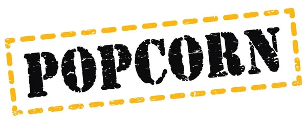 Popcorn Text Written Yellow Black Dash Stamp Sign — Stock Photo, Image