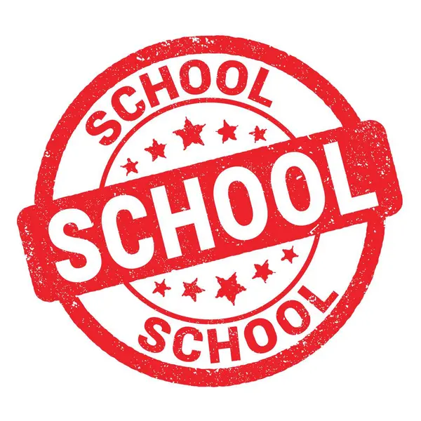 School Text Written Red Grungy Stamp Sign — Stockfoto