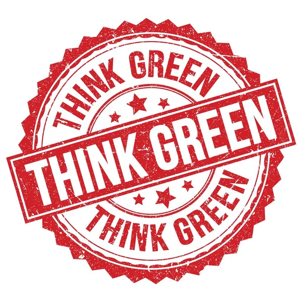 Текст Think Green Написаний Позначці Червоної Круглої Марки — стокове фото
