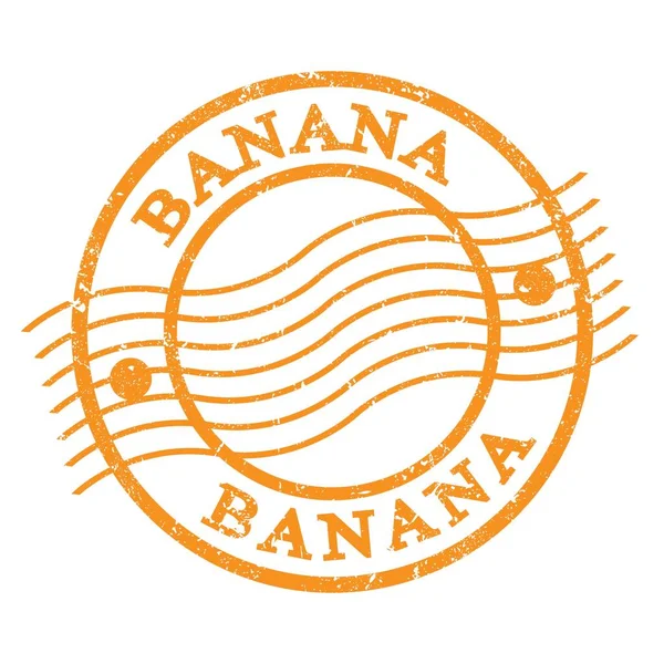 Banana Teks Ditulis Pada Oranye Cap Pos Grungy — Stok Foto