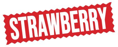 Kırmızı zig-zag mühür işareti üzerine yazılmış STRAWERRY metin.