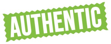 Yeşil zig-zag pul işareti üzerine yazılmış AUTHENTİK metin.