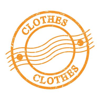 Giysiler, turuncu grungy posta pulu üzerine yazılmış metin.
