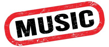 MÜZİK, kırmızı-siyah dikdörtgen işareti üzerinde metin.