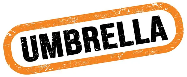 Umbrella 文字为橙色 黑色矩形邮票标志 — 图库照片