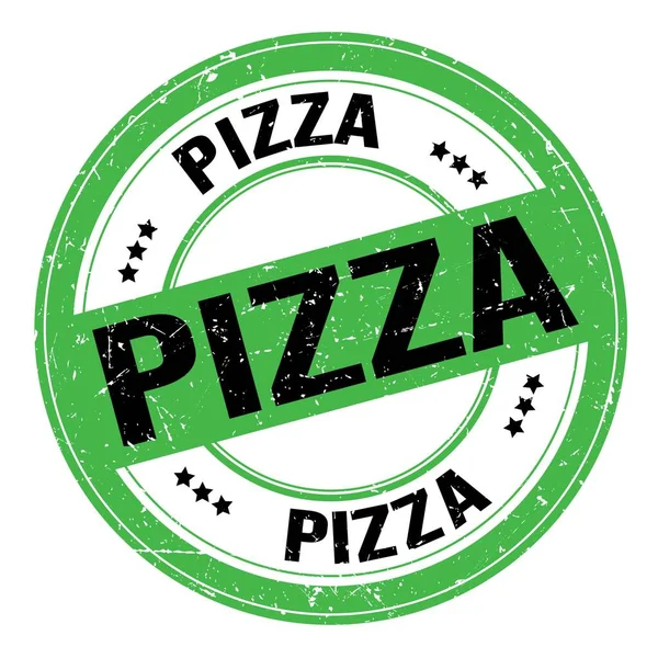 Pizza Tekst Napisany Zielono Czarnym Okrągłym Tabliczce Grungy — Zdjęcie stockowe