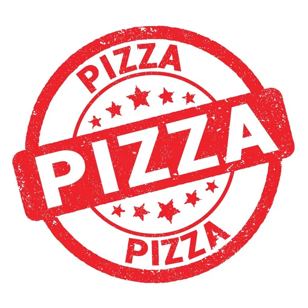 Pizza Tekst Napisany Czerwonym Grungy Znak Znaczka — Zdjęcie stockowe