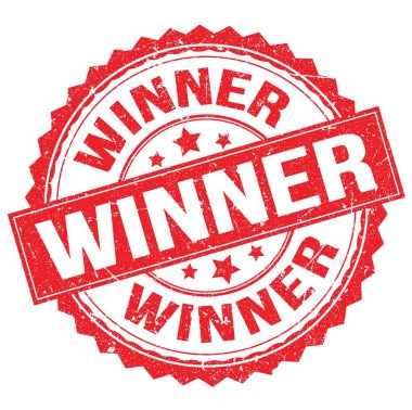 Kırmızı yuvarlak pul işareti üzerine yazılmış WINNER metni