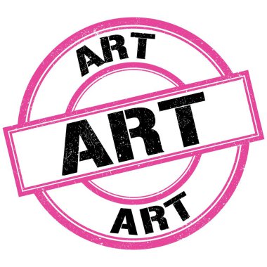 Pembe-siyah yuvarlak pul işareti üzerine yazılmış sanat metni