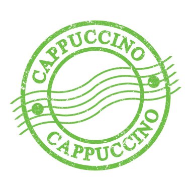CapPPUCCINO, yeşil grungy posta pulu üzerine yazılmış metin.