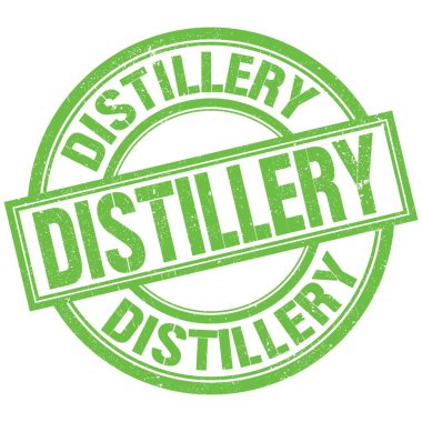 DİSTILLERY yeşil yuvarlak pul işareti üzerine yazılmış metin