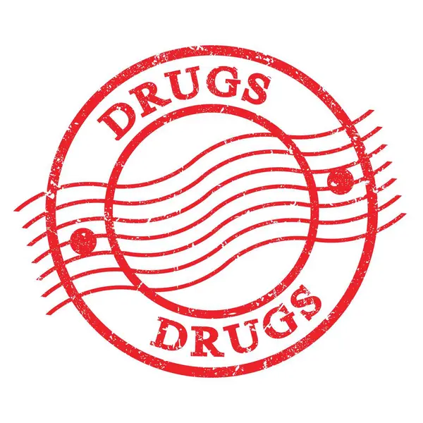 Drogas Texto Escrito Rojo Grungy Sello Postal —  Fotos de Stock