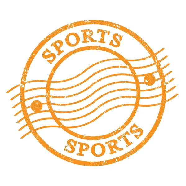 Sporten Tekst Geschreven Oranje Grungy Postzegel — Stockfoto