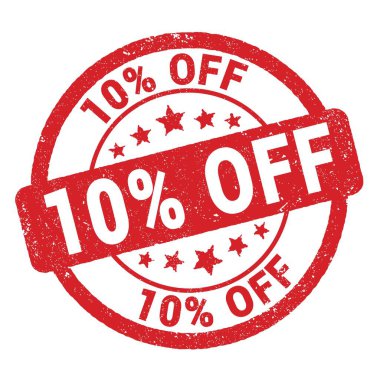 Kırmızı grungy işareti üzerine yazılmış% 10 indirimli metin.