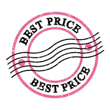 En iyi fiyat, pembe-siyah kirli posta pulu üzerine yazılmış metin.