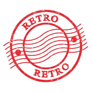 RETRO, kırmızı grungy posta damgası üzerine yazılmış metin.